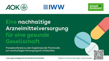 Eine gemeinsame Pressekonferenz der AOK, IWW und dem Umweltbundesamt zu den Ergebnissen der Pilotstudie zur nachhaltigen Versorgung mit Antibiotika „Eine nachhaltige Arzneimittelversorgung für eine gesunde Gesellschaft“